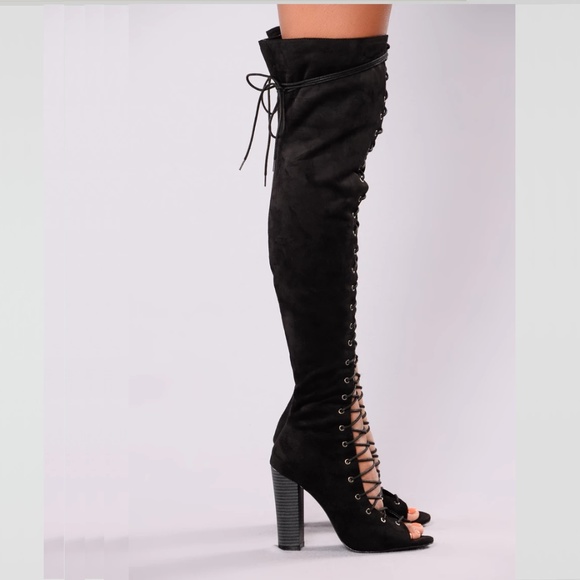 Black Lace-up Open Toe Boots - Picture 4 of 7